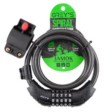 Замок велосипедний Grey`s спіральний кодовий з кріпленням 12*1000 мм