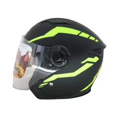 Шолом HF 223 (чорний з лаймовим J36Y) (відкритий/біле скло+вбудовані окуляри) L