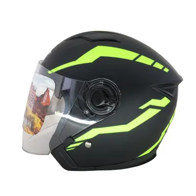 Шолом HF 223 (чорний з лаймовим J36Y) (відкритий/біле скло+вбудовані окуляри) M