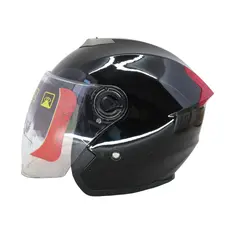 Шолом 858 (чорний глянцевий) (відкритий/біле скло+вбудовані окуляри)