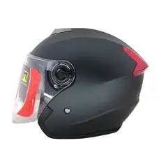 Шолом 858 (чорний матовий) (відкритий/біле скло+вбудовані окуляри)